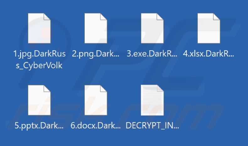 File crittografati dal ransomware DarkNetRuss (estensione .DarkRuss_CyberVolk)