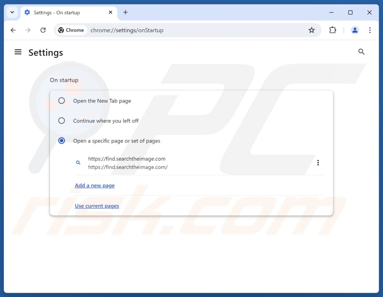Rimozione di find.searchtheimage.com dalla pagina iniziale di Google Chrome