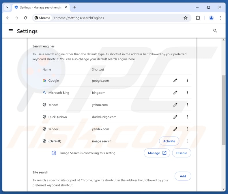 Rimozione di find.searchtheimage.com dal motore di ricerca predefinito di Google Chrome