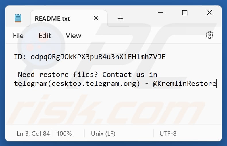 File di testo del ransomware KREMLIN (README.txt)