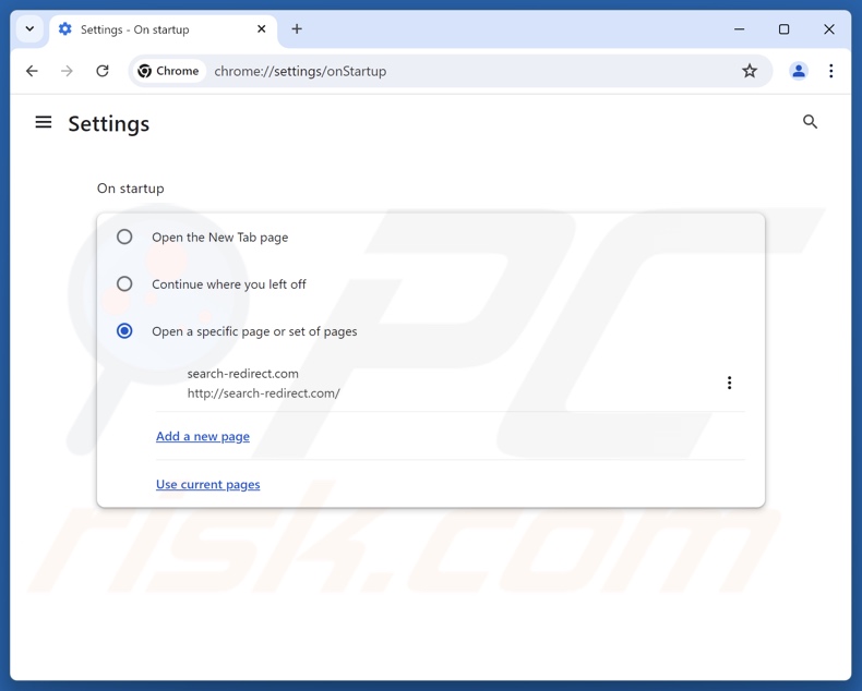 Rimozione di search-redirect.com dalla pagina iniziale di Google Chrome