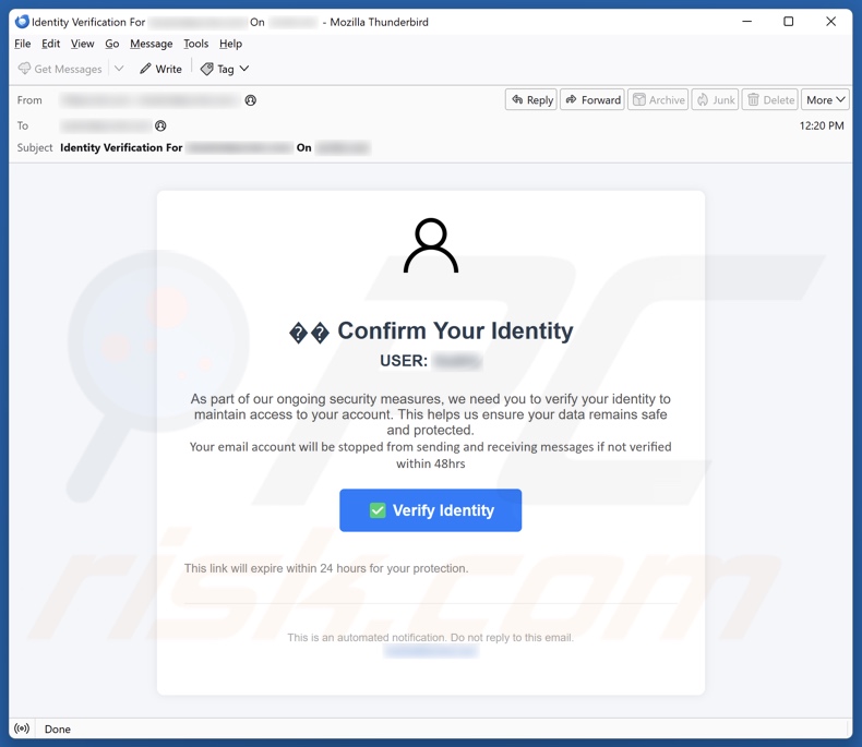 Campagna di spam via e-mail Conferma la tua identità