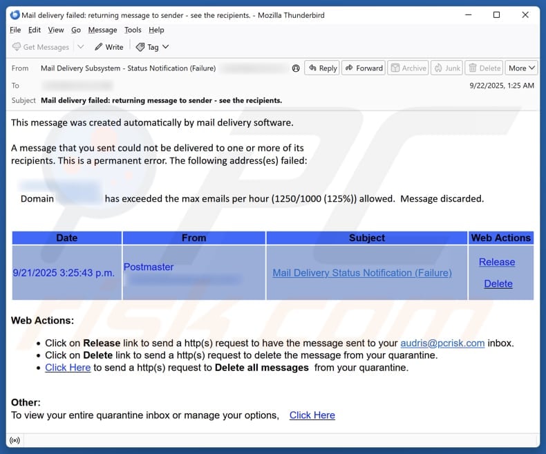 Campagna di spam con email di avviso di errore dell'account email