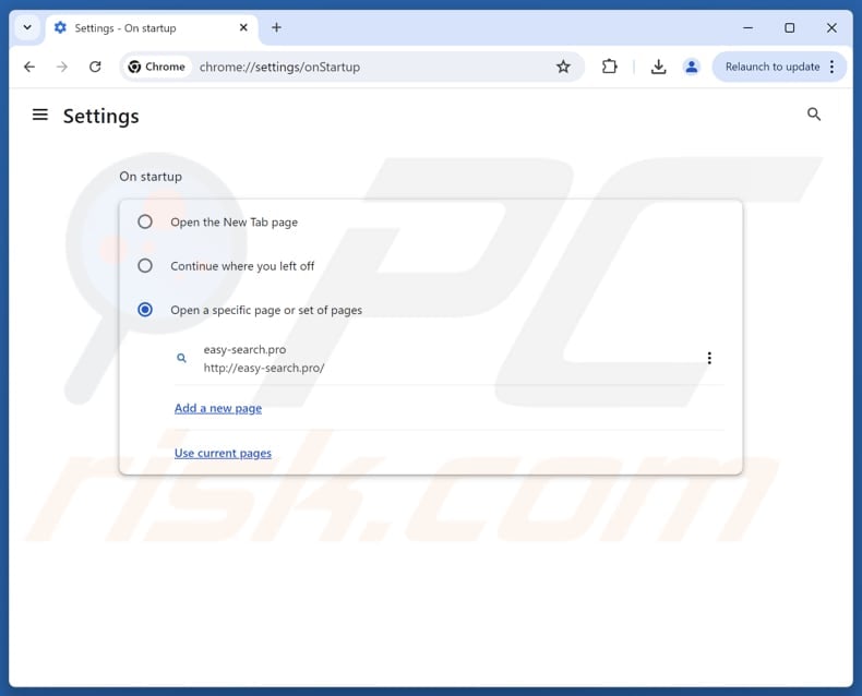 Rimozione di easy-search.pro dalla pagina iniziale di Google Chrome