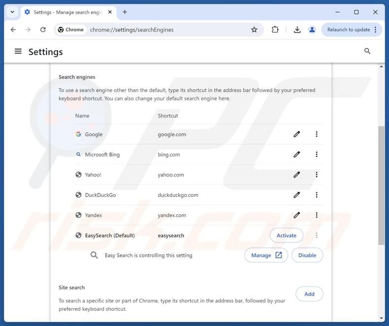 Rimozione di easy-search.pro dal motore di ricerca predefinito di Google Chrome