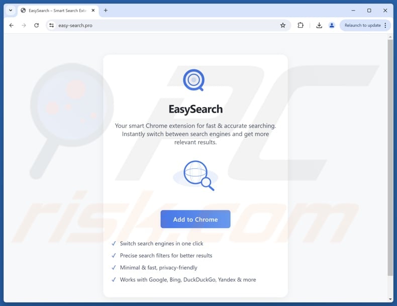 Sito web utilizzato per promuovere il browser hijacker Easy Search