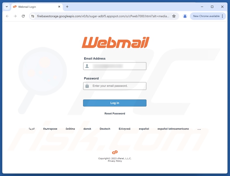 Sito di phishing promosso dall'e-mail truffaldina Email On Hold
