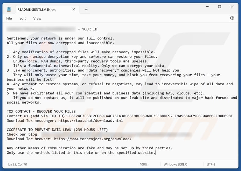 File di testo del ransomware Gentlemen (README-GENTLEMEN.txt)
