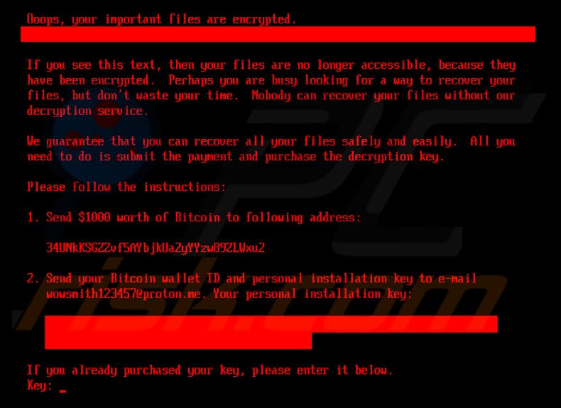 Richiesta di riscatto del ransomware HybridPetya