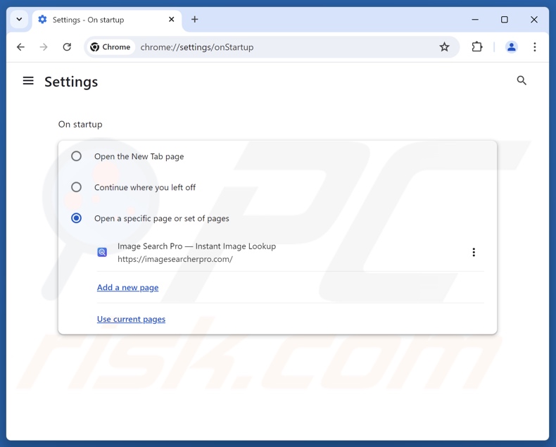 Rimozione di imagesearcherpro.com dalla pagina iniziale di Google Chrome