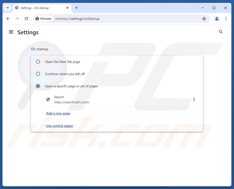 Rimozione di searchcalm.com dalla pagina iniziale di Google Chrome