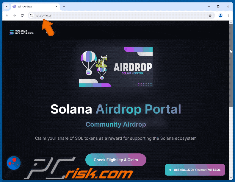 Aspetto della truffa Solana Community Airdrop