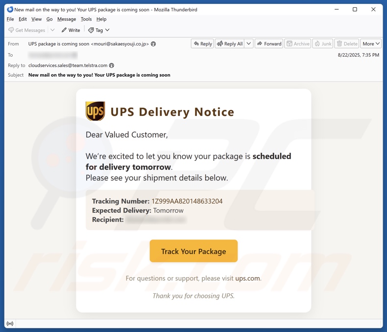 Campagna di spam via e-mail UPS Delivery Notice