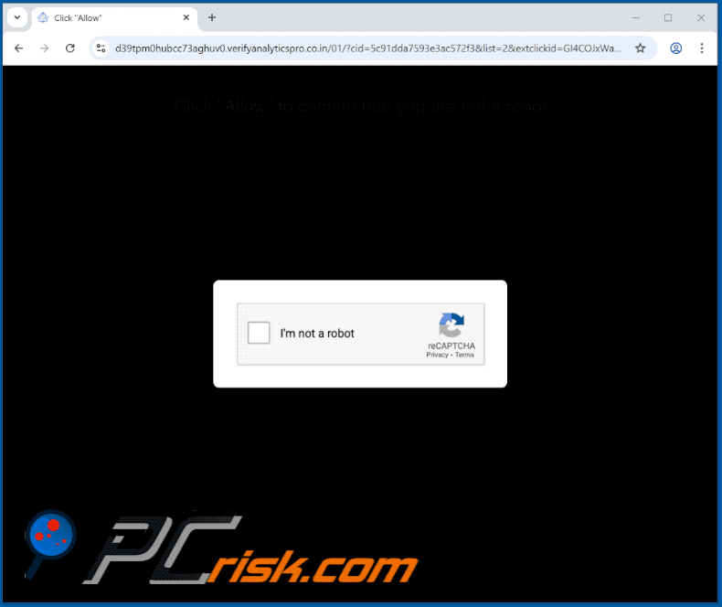 Aspetto del sito web verifyanalyticspro.co[.]in (GIF)