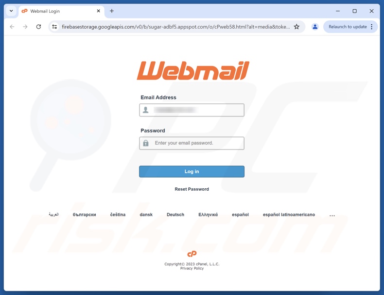 Il tuo account richiede una riconferma - sito di phishing promosso da un'e-mail truffaldina