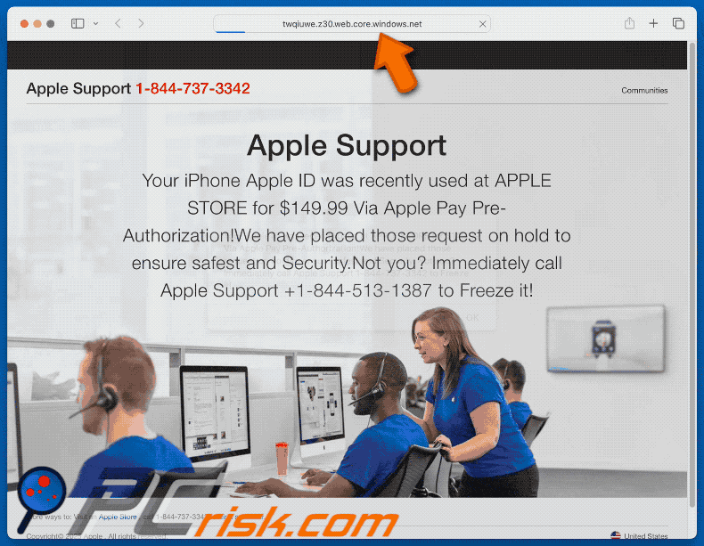 Aspetto di Your Apple ID Was Recently Used At APPLE STORE truffa (GIF)