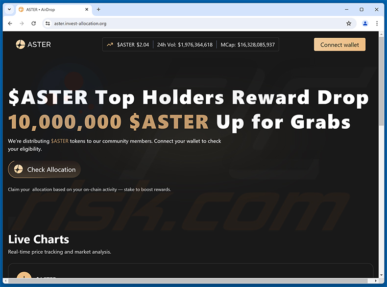 Aster airdrop sito web drainer (aster.invest-allocation[.]org - 2025-10-07))