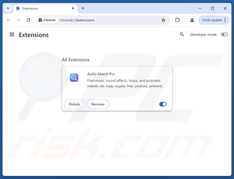 Rimozione delle estensioni di Google Chrome correlate ad audiosearchpro.com
