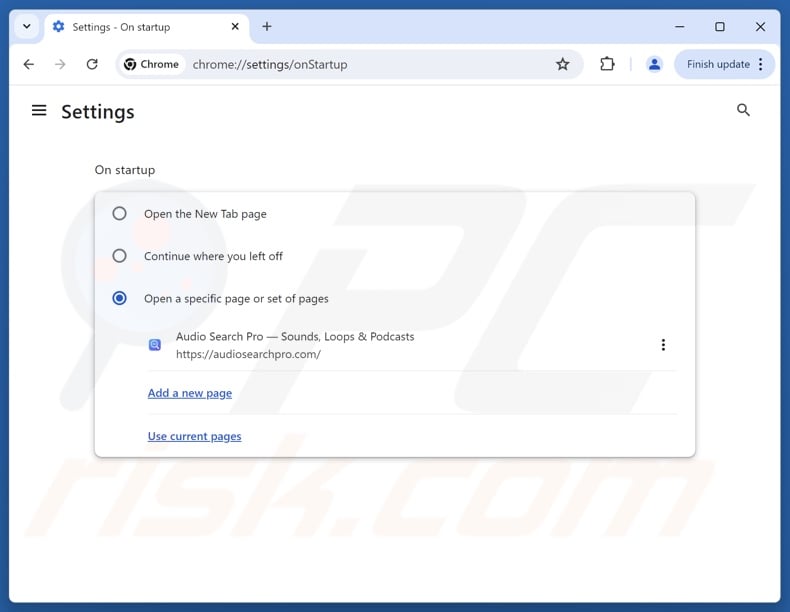 Rimozione di audiosearchpro.com dalla home page di Google Chrome