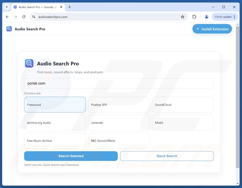 Audio Search Pro dirottatore del browser