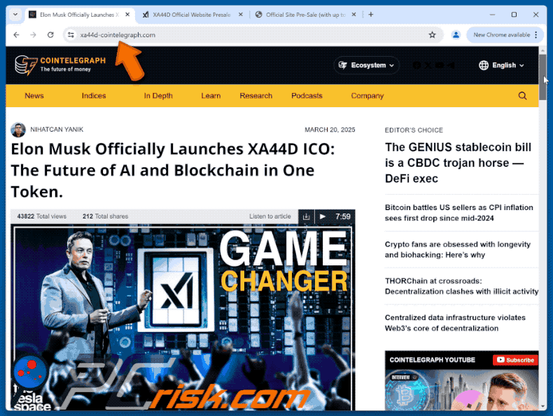 Aspetto del sito web falso xAI Token Launch (GIF)