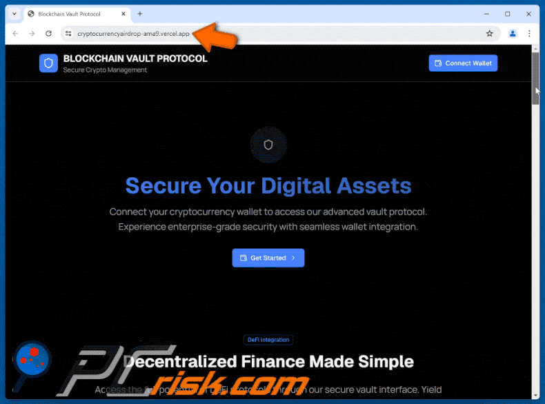 Apparizione della truffa Fake Blockchain Vault Protocol