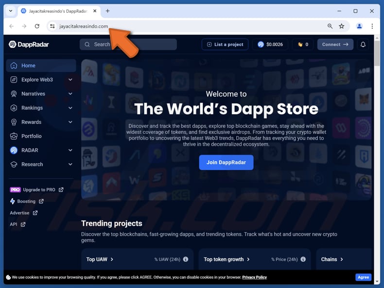 Truffa del sito web falso DappRadar