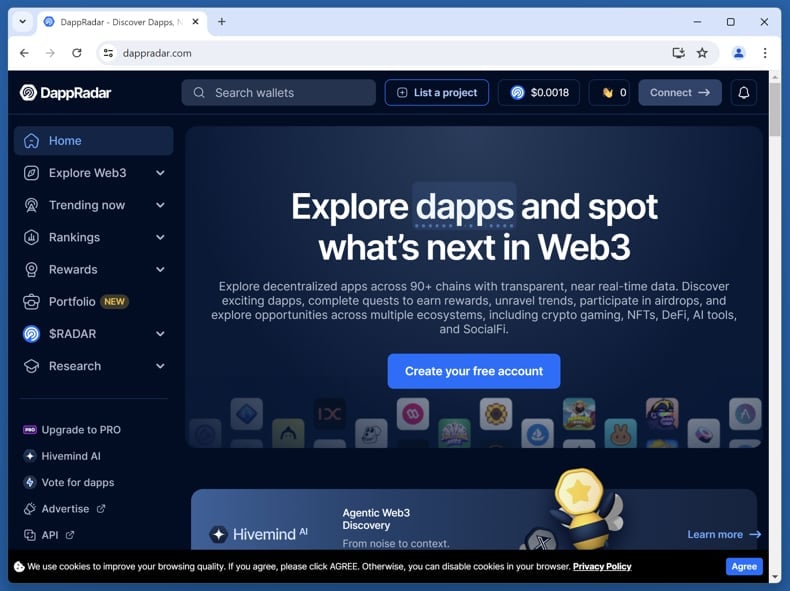 Sito web falso DappRadar truffa sito web reale (dappradar.com)