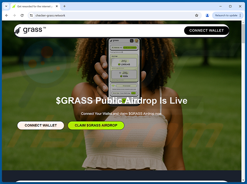Sito web Grass airdrop drainer (checker-grass[.]network)