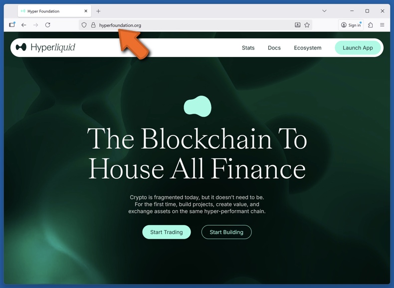 Aspetto del sito web Hyperliquid originale (hyperfoundation.org)