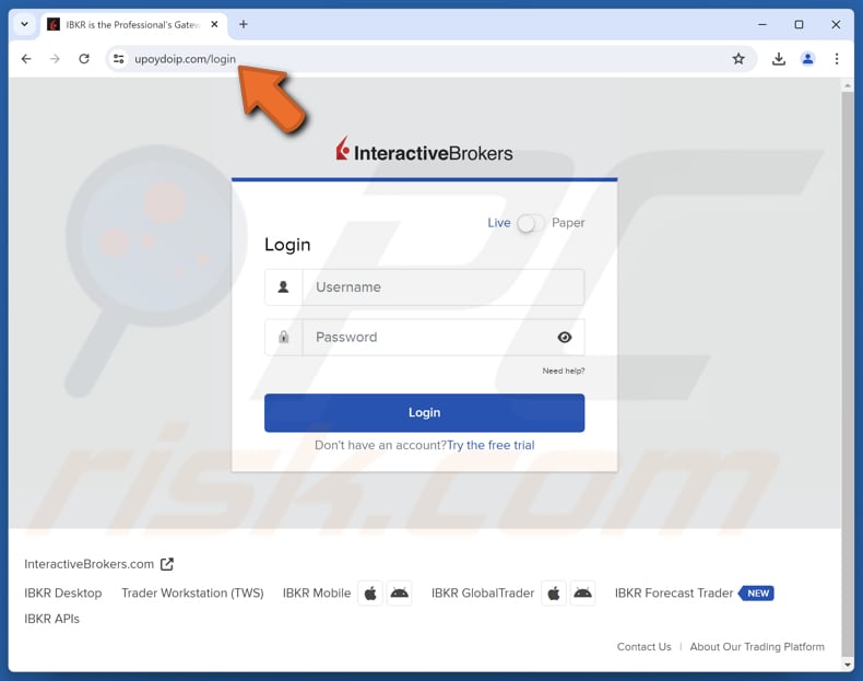Interactive Brokers Compliance Verification Notice Pagina di phishing Email fraudolenta