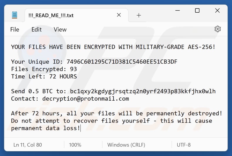 File di testo del ransomware Jokdach (!!! _READ_ME_!!!.txt)