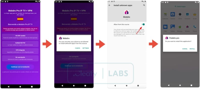 Catena di infezione del trojan bancario Klopatra (fonte: cleafy.com)