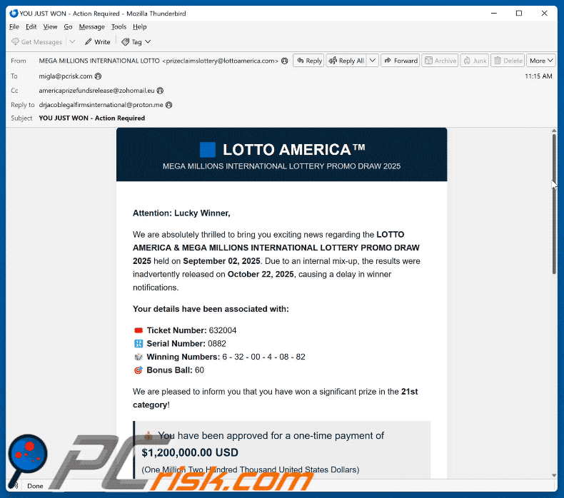 LOTTO AMERICA e-mail truffaldina (2025-10-23)