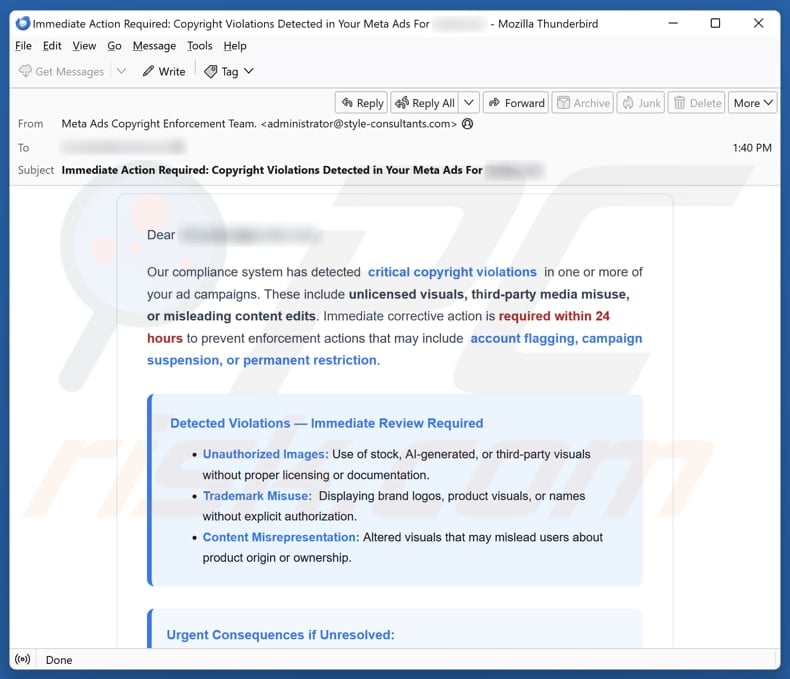 Email Account Failure Notice campagna di spam via e-mail
