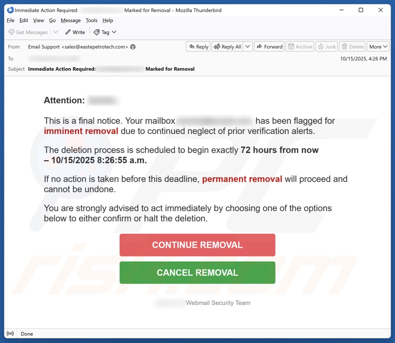Neglect Of Prior Verification Alerts campagna di spam via e-mail