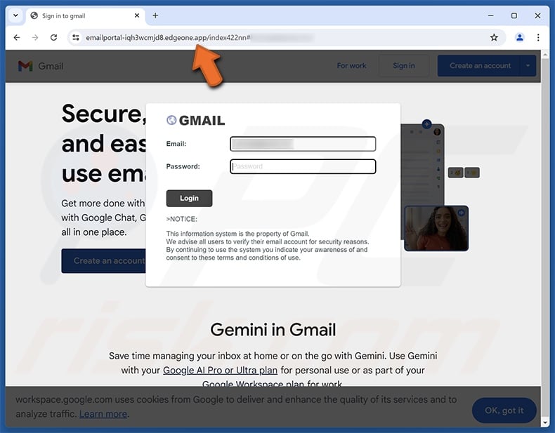 Nuova connessione da un utente sconosciuto - sito di phishing promosso da un'e-mail truffaldina