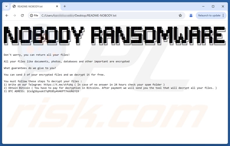 Nobody ransomware file di testo (README-NOBODY.txt)