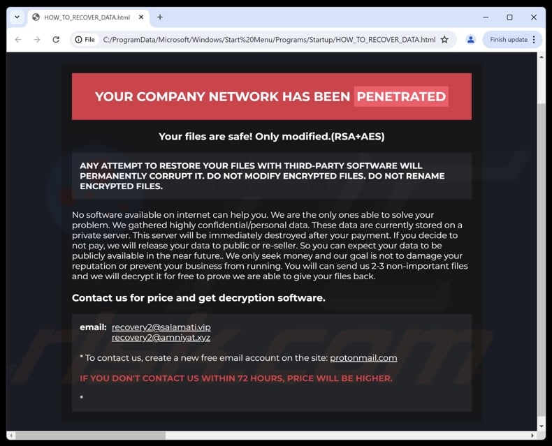 Prey ransomware richiesta di riscatto (HOW_TO_RECOVER_DATA.html)