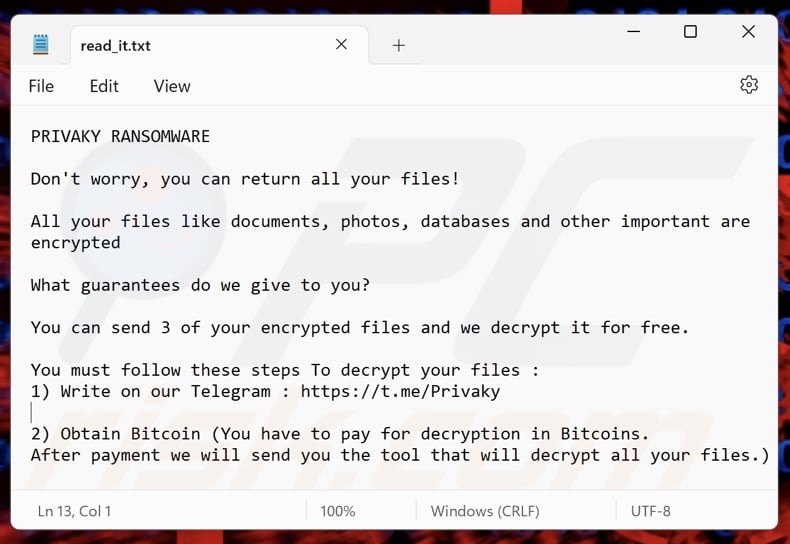 Privaky ransomware richiesta di riscatto (read_it.txt)