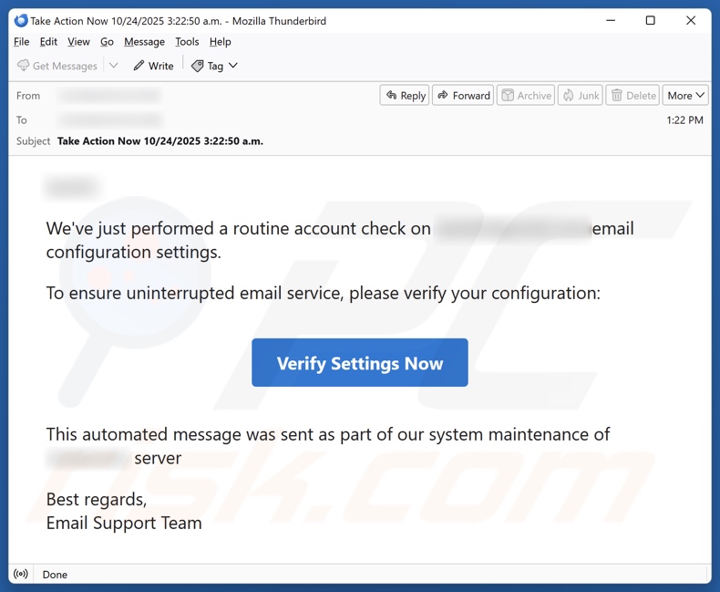 Routine Account Check campagna di spam via e-mail