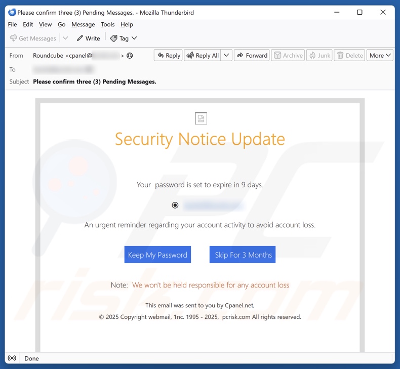 Security Notice Update campagna di spam via e-mail