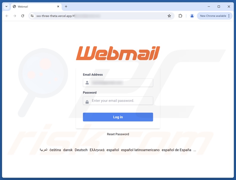 Security Notice Update e-mail truffaldina che promuoveva un sito di phishing
