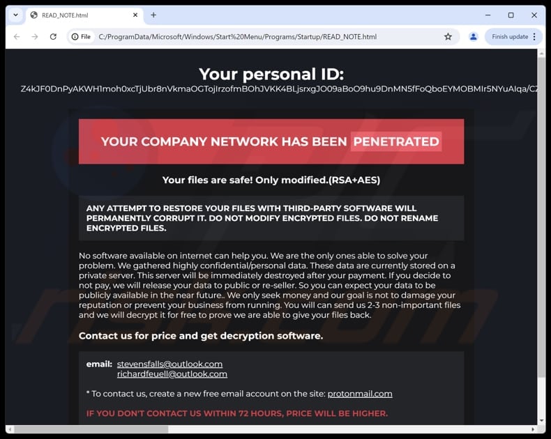 Stolen ransomware richiesta di riscatto (READ_NOTE.html)