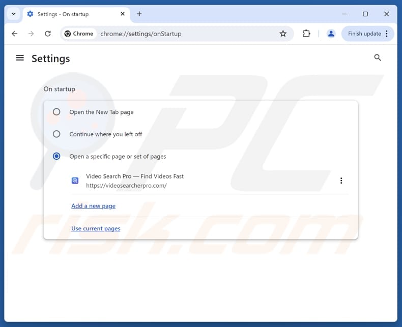 Rimozione di videosearcherpro.com dalla pagina iniziale di Google Chrome