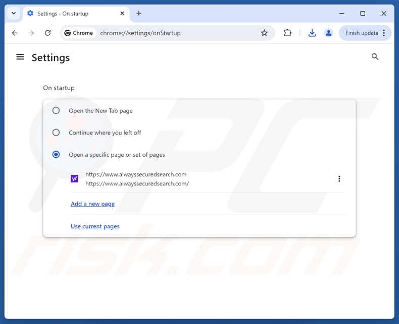 Rimozione di alwayssecuredsearch.com dalla home page di Google Chrome