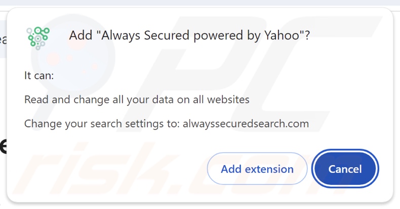 Always Secured powered by Yahoo browser hijacker richiesta di autorizzazioni