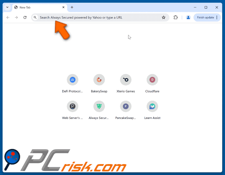 Always Secured powered by Yahoo browser hijacker reindirizzamento a Yahoo (GIF)