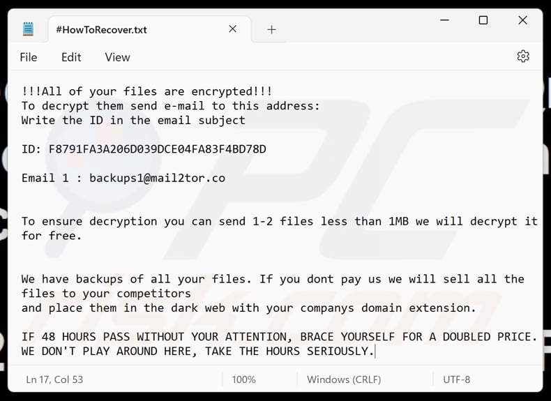 Bactor ransomware richiesta di riscatto (#HowToRecover.txt)
