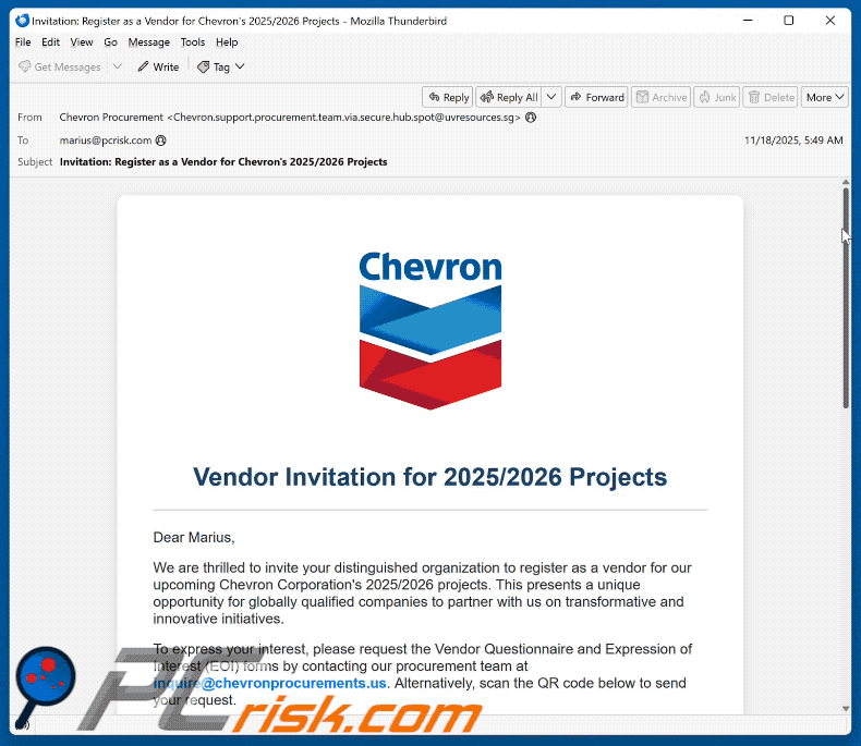 Chevron - Vendor Invitation Aspetto delle truffe via e-mail